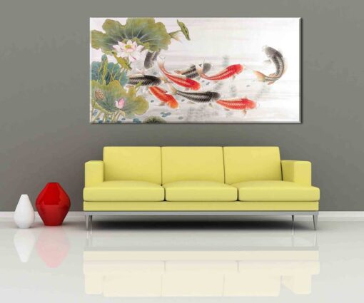 Tranh in lên vải canvas cửu ngư quần hội CV534