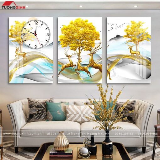 Đồng hồ tranh hươu phong thủy nghệ thuật DH1165