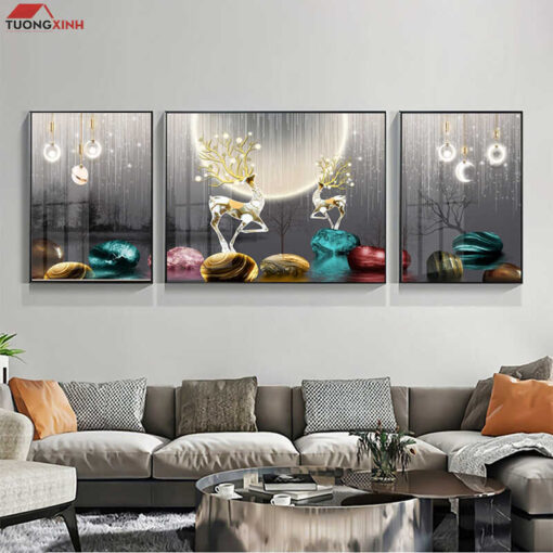 Tranh tráng gương Hươu 3D nghệ thuật hiện đại TG1492