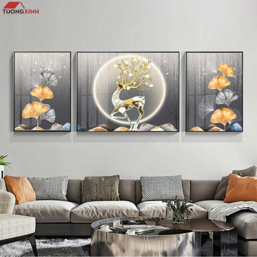 Tranh tráng gương Hươu 3D nghệ thuật hiện đại TG1493