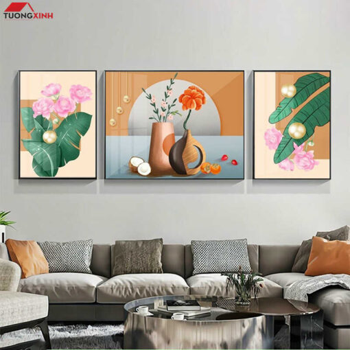 Tranh tráng gương bình hoa 3D nghệ thuật TG1495