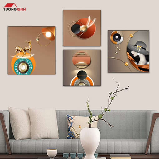 Tranh tráng gương bộ 4 tấm Hươu 3D Trừu Tượng TG1573
