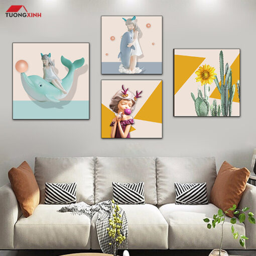 Tranh tráng gương bộ 4 tấm Cô Gái Nghệ Thuật TG1577