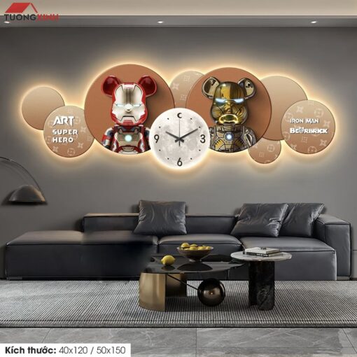 Tranh nghệ thuật treo tường khổ lớn 22 Tranh tráng gương đèn LED, Gấu Bearbrick KAWS LD107