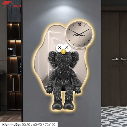 Tranh tráng gương đèn LED đồng hồ, Chú hề KAWS LD144