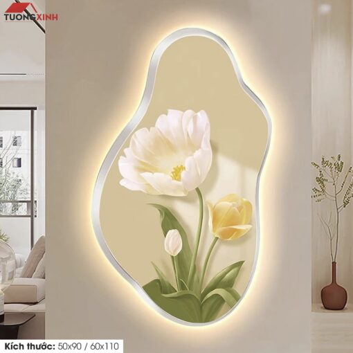Tranh tráng gương đèn LED, Hoa Lá trang trí nghệ thuật LD165