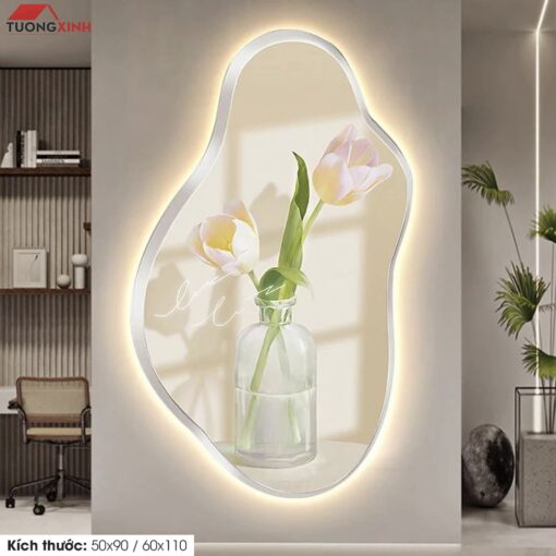Tranh tráng gương đèn LED, Hoa Lá trang trí nghệ thuật LD166