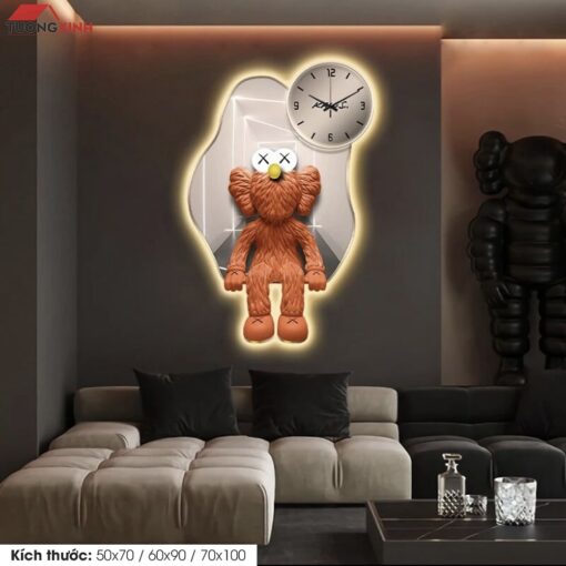 Tranh tráng gương đèn LED đồng hồ, Chú hề KAWS LD145