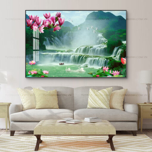 Tranh tráng gương sơn thủy hữu tình trang trí phòng khách TG2810