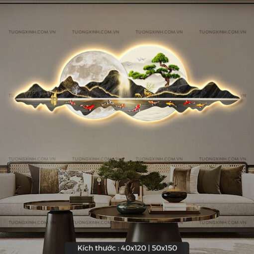 Tranh LED cửu ngư phong cảnh nghệ thuật trang trí phòng khách LD198