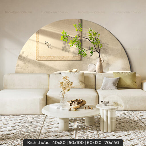Tranh LED lá cây xanh trang trí sau sofa LD318