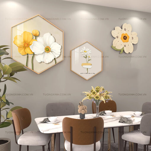 Tranh đồng hồ hoa nghệ thuật trang trí phòng ăn TG2120
