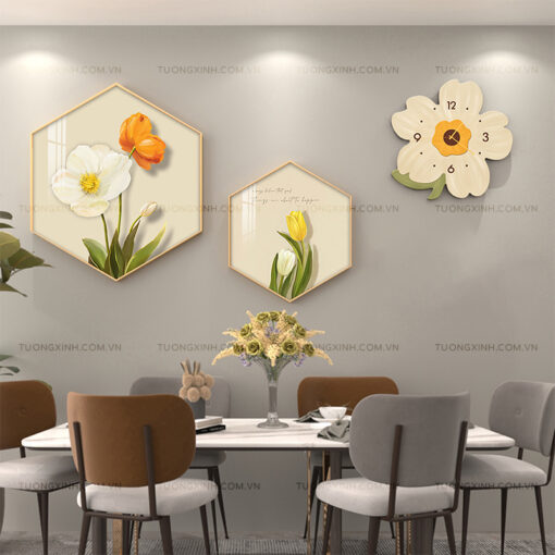 Tranh đồng hồ hoa nghệ thuật trang trí phòng ăn TG2121