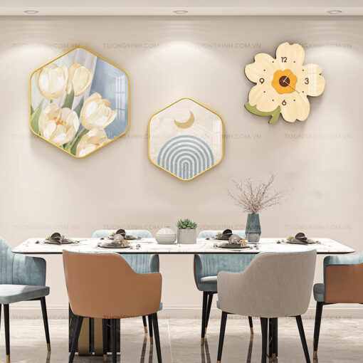 Tranh đồng hồ hoa nghệ thuật trang trí phòng ăn TG2122