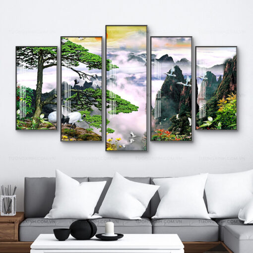 Tranh bộ tráng gương sơn thủy hữu tình trang trí phòng khách TG2765
