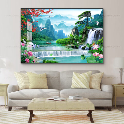 Tranh tráng gương sơn thủy hữu tình trang trí phòng khách TG2809