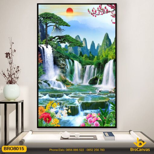 Tranh tráng gương sơn thủy hữu tình trang trí phòng khách TG2860