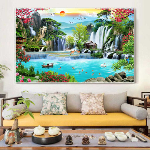 Tranh tráng gương sơn thủy hữu tình trang trí phòng khách TG2861