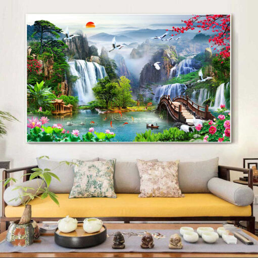 Tranh tráng gương sơn thủy hữu tình trang trí phòng khách TG2862