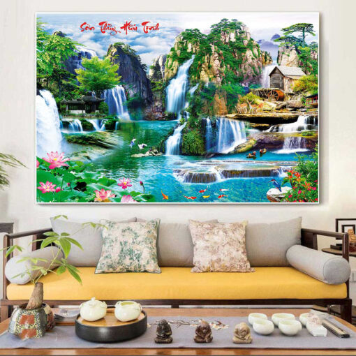 Tranh tráng gương sơn thủy hữu tình trang trí phòng khách TG2863