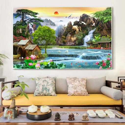 Tranh tráng gương sơn thủy hữu tình trang trí phòng khách TG2865