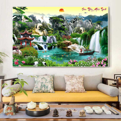 Tranh tráng gương sơn thủy hữu tình trang trí phòng khách TG2866