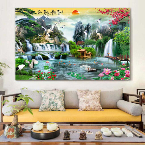 Tranh tráng gương sơn thủy hữu tình trang trí phòng khách TG2867