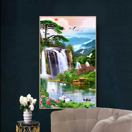 Tranh tráng gương sơn thủy hữu tình trang trí phòng khách TG2868