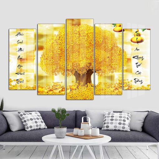 Tranh tráng gương cây đồng tiền thu hút tài lộc TG3239