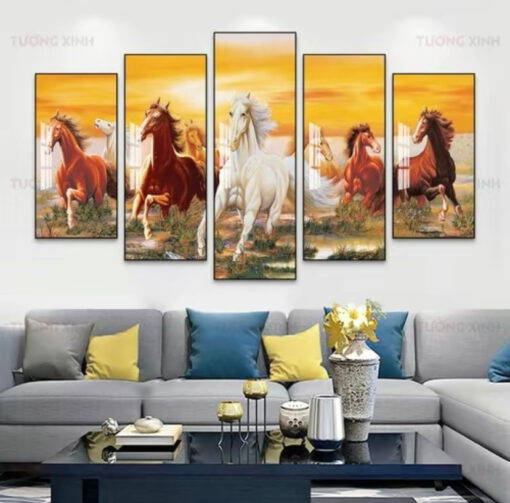 Tranh bộ tráng gương 5 tấm Mã Đáo Thành Công TG3312