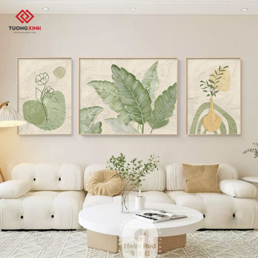 Tranh tráng gương lá cây xanh nghệ thuật TG3409