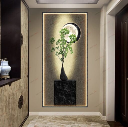 Tranh dán tường 3D bình cây xanh TDT255