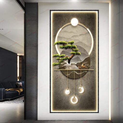 Tranh dán tường 3D cây tùng phong thuỷ TDT252