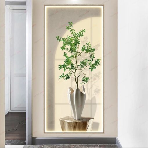 Tranh dán tường 3D bình cây xanh tươi mát TDT248