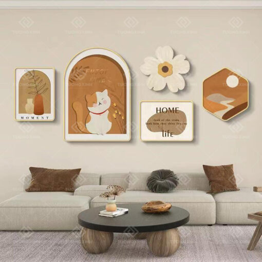 Tranh tráng gương bộ 5 tấm decor trang trí TG3422