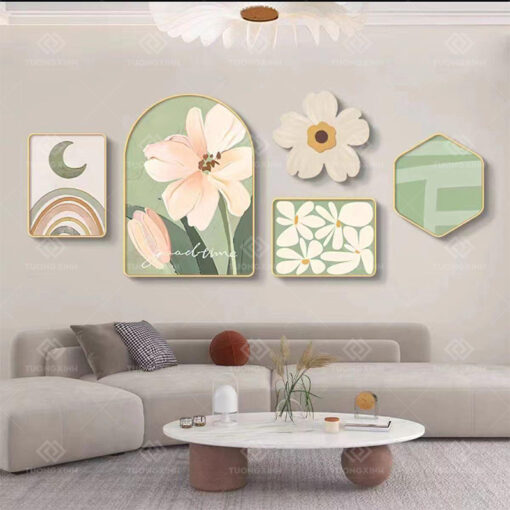 Tranh tráng gương bộ 5 tấm decor trang trí TG3423