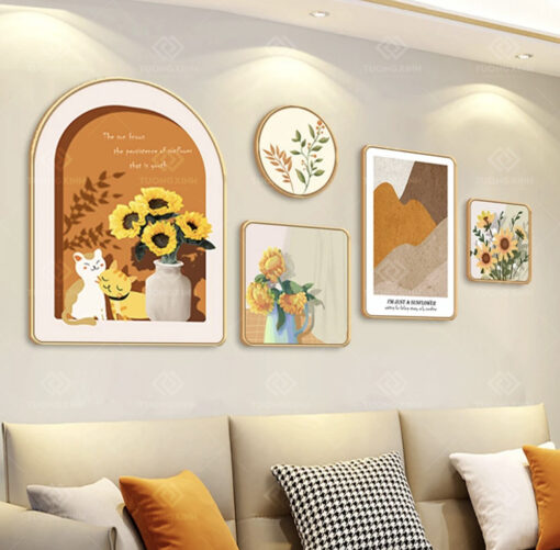 Tranh tráng gương bộ 5 tấm decor trang trí TG3475