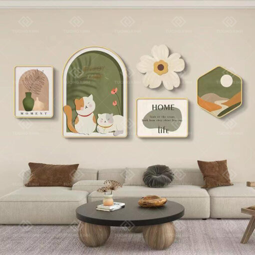 Tranh tráng gương bộ 5 tấm decor trang trí TG3425