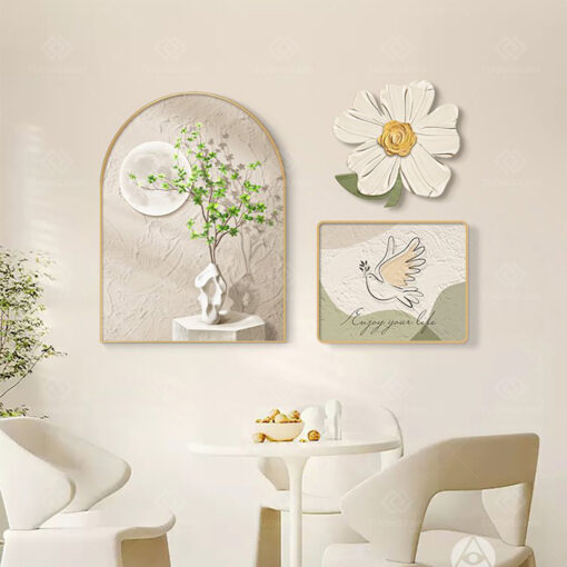 Tranh tráng gương bộ 3 tấm decor trang trí TG3485