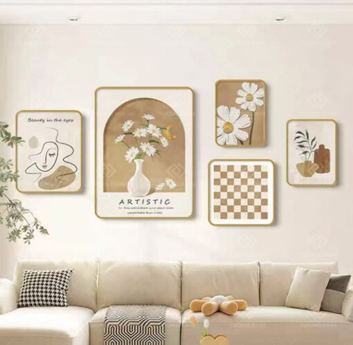 Tranh tráng gương bộ 5 tấm decor trang trí TG3477