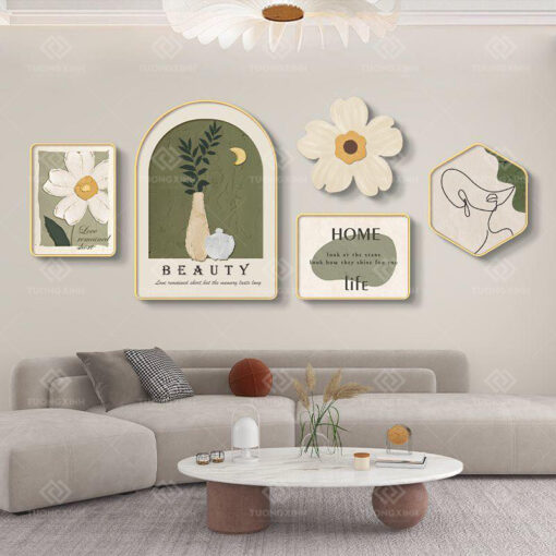 Tranh tráng gương bộ 5 tấm decor trang trí TG3426