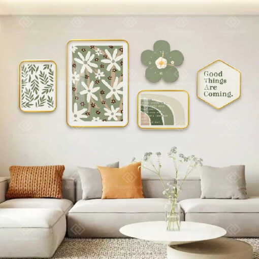 Tranh tráng gương bộ 5 tấm decor trang trí TG3438