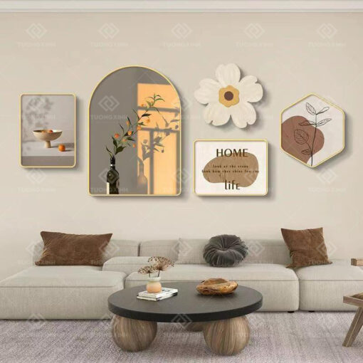 Tranh tráng gương bộ 5 tấm decor trang trí TG3428