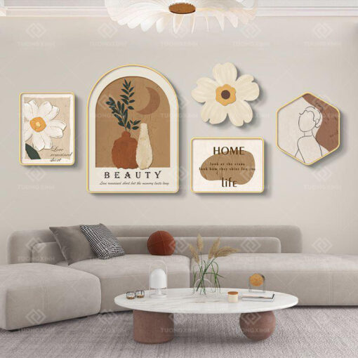 Tranh tráng gương bộ 5 tấm decor trang trí TG3429