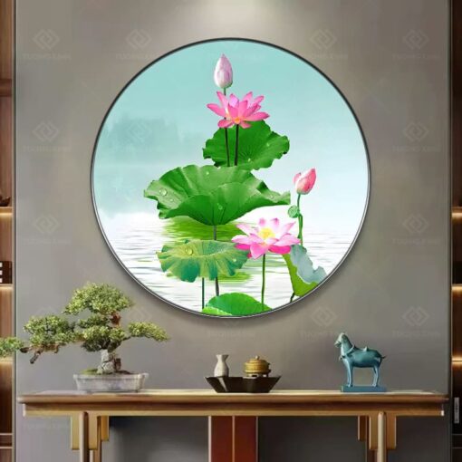 Tranh tròn hoa sen trang trí nghệ thuật TG3588
