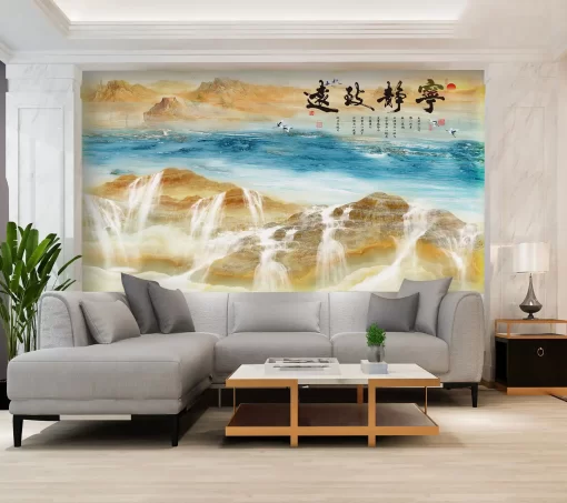 Tranh pvc tráng gương ốp tường vân đá TC1104