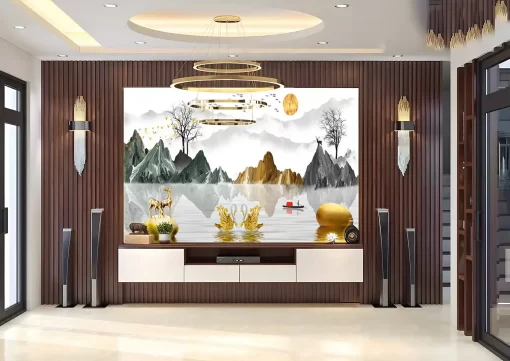 Tranh pvc tráng gương ốp tường lam sóng TC1724
