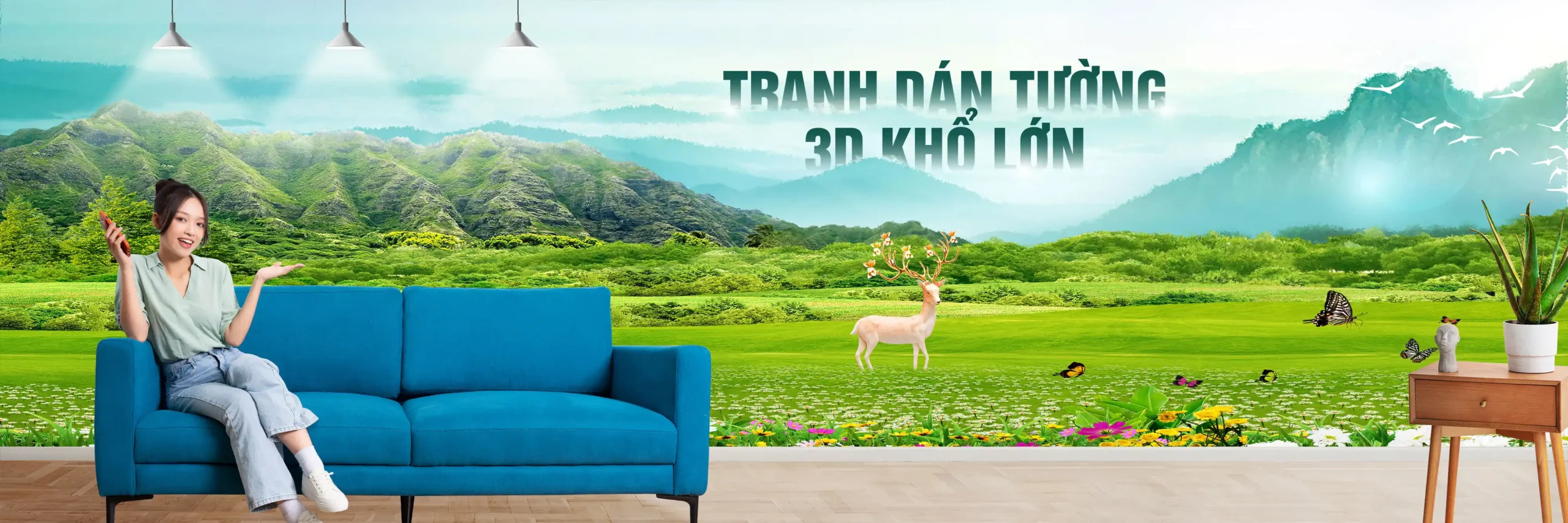 Tranh dán tường 3D cành hoa nghệ thuật TDT1666