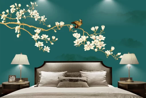 Tranh dán tường 3D phòng ngủ phong cách indochine TDT311