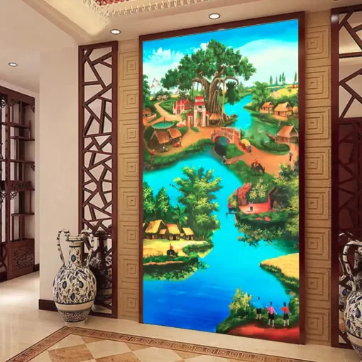 Tranh dán tường khổ lớn phong cảnh làng quê TDT425